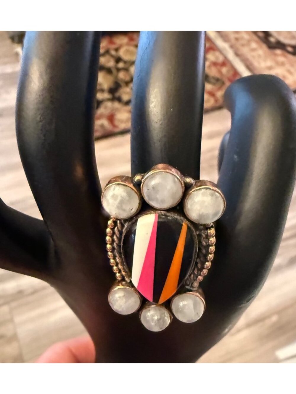 NWOT Whimsical Artisan copper Strip Statement Ring Moonstone Festival Fairy 12g